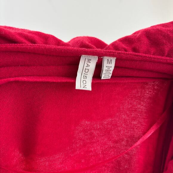 Madison Red Ruffle Cardigan Women Size Medium with Pockets - Picture 7 of 7